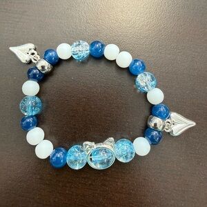 Blue and White Beaded Bracelet with Silver Accents